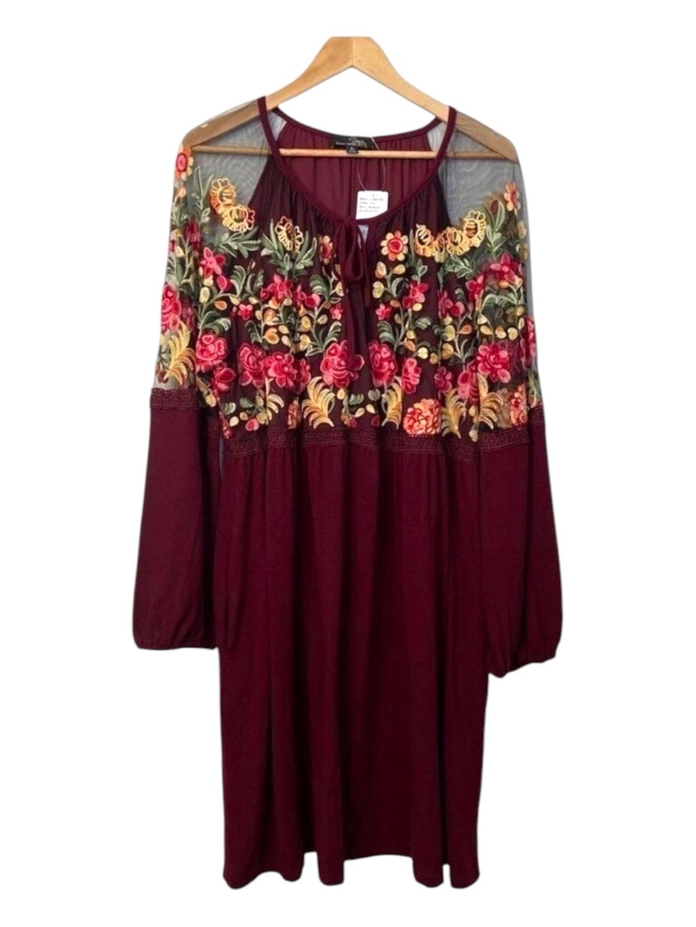 Suzanne Betro babydoll dress oversize sheer jersey burgundy pocket flowy medium